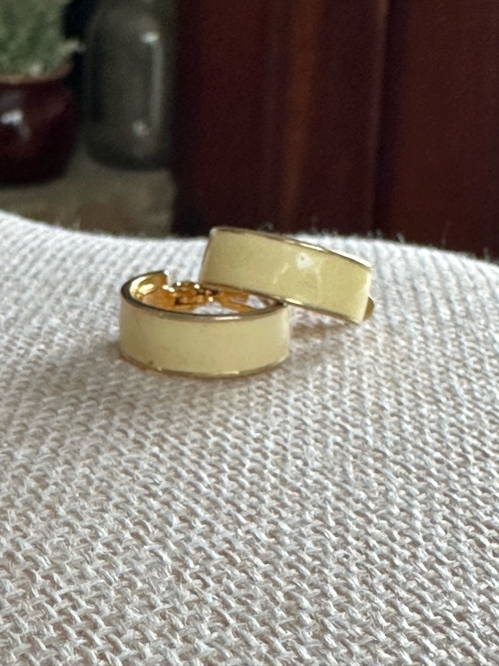 MONET Patent Pending Gold-Tone Yellow Enamel Huggie Hoop Earrings